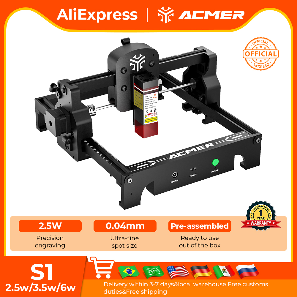 Acrylic Cutting Machine - ACMER S1 미니 레이저 조각 및