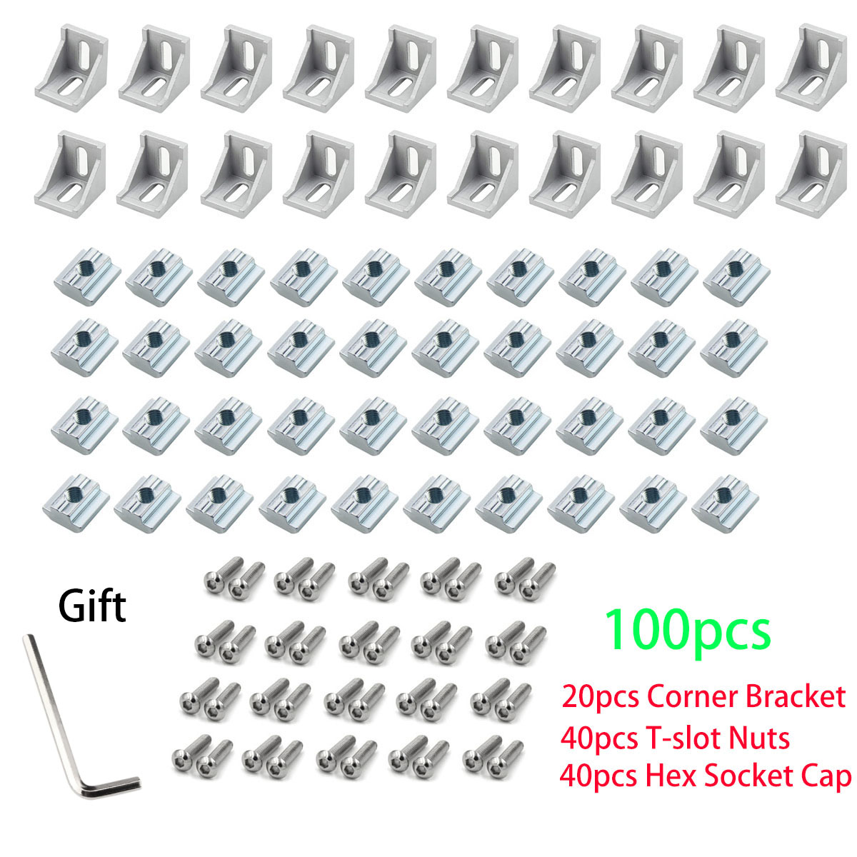 Aluminum T-Slot Profile - 100pcs 2020 알루미늄 프로파일 커넥터 세트