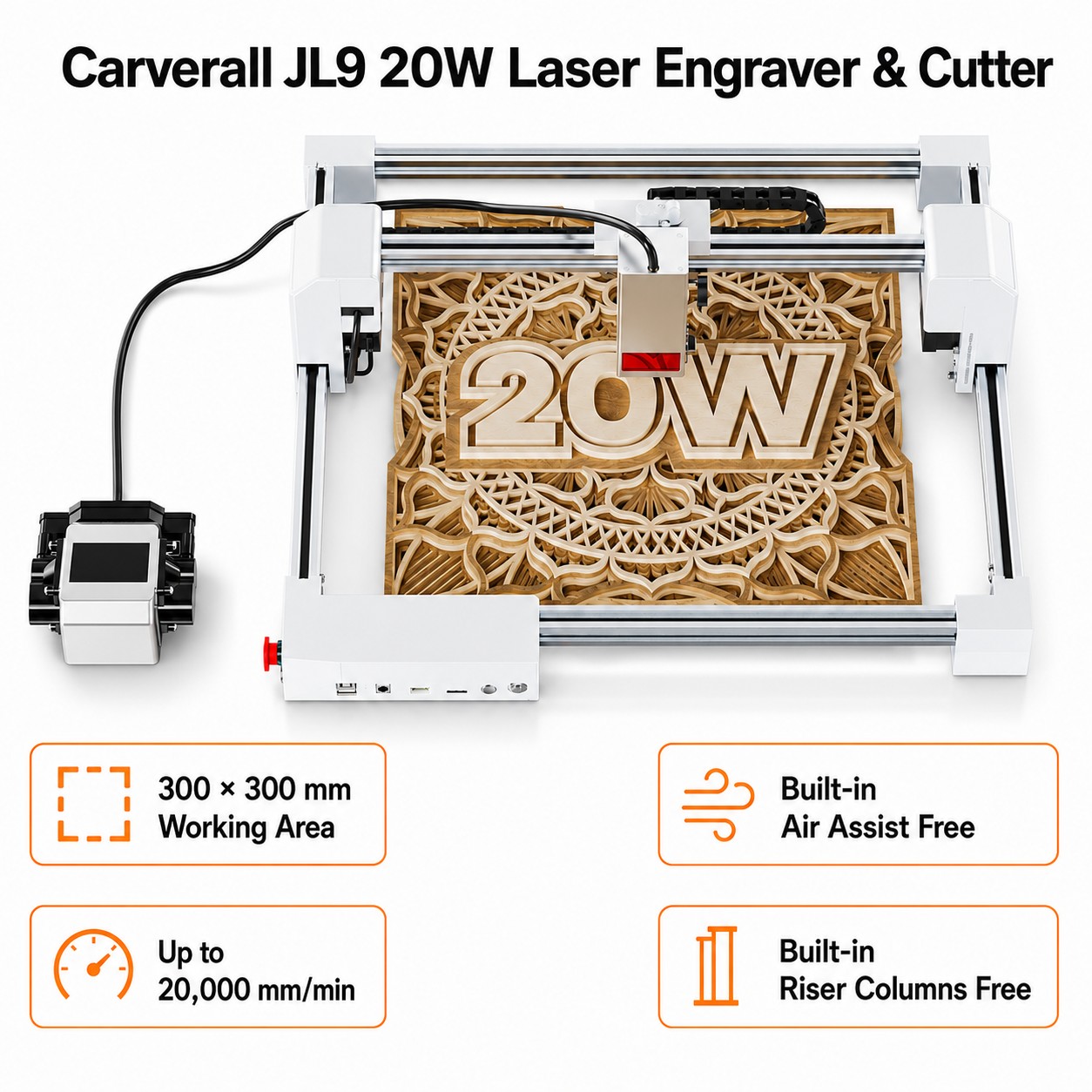 Industrial Laser Engraving Machine - Carverall JL9 20W 레이저 조각기, 300x300mm